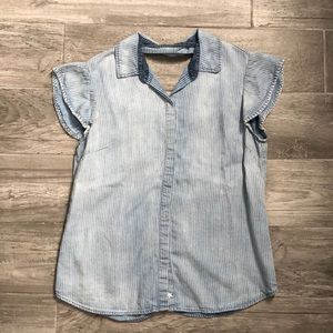 Michael Stars Los Angeles; small blue collar button down top